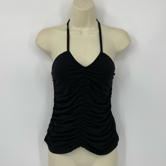 Evereve knit halter top shirt blouse elastic smocked ruching gathered new Large - Picture 1 of 3